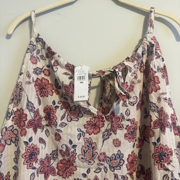 NEW Gap White Floral Sleeveless Halter Keyhole Tie Back Tank Blouse Top Size XL - Picture 6 of 7